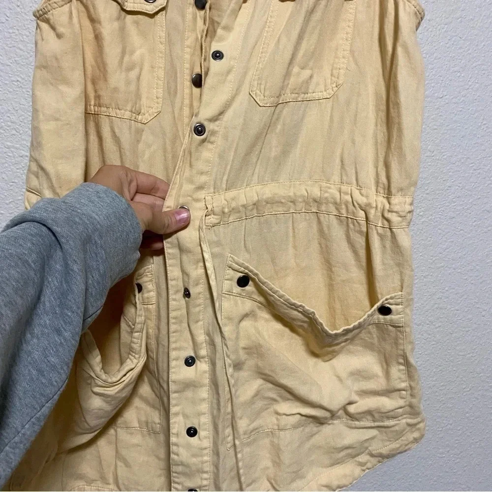 Free People Pale Yellow Button Front Tie Waist Vest Jacket